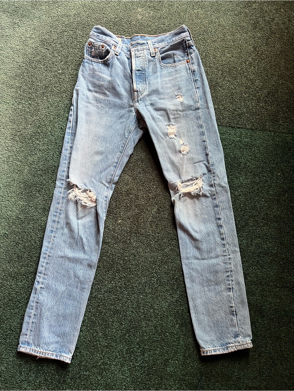 Levi's 501 Light Blue Distressed Straight Leg Jeans